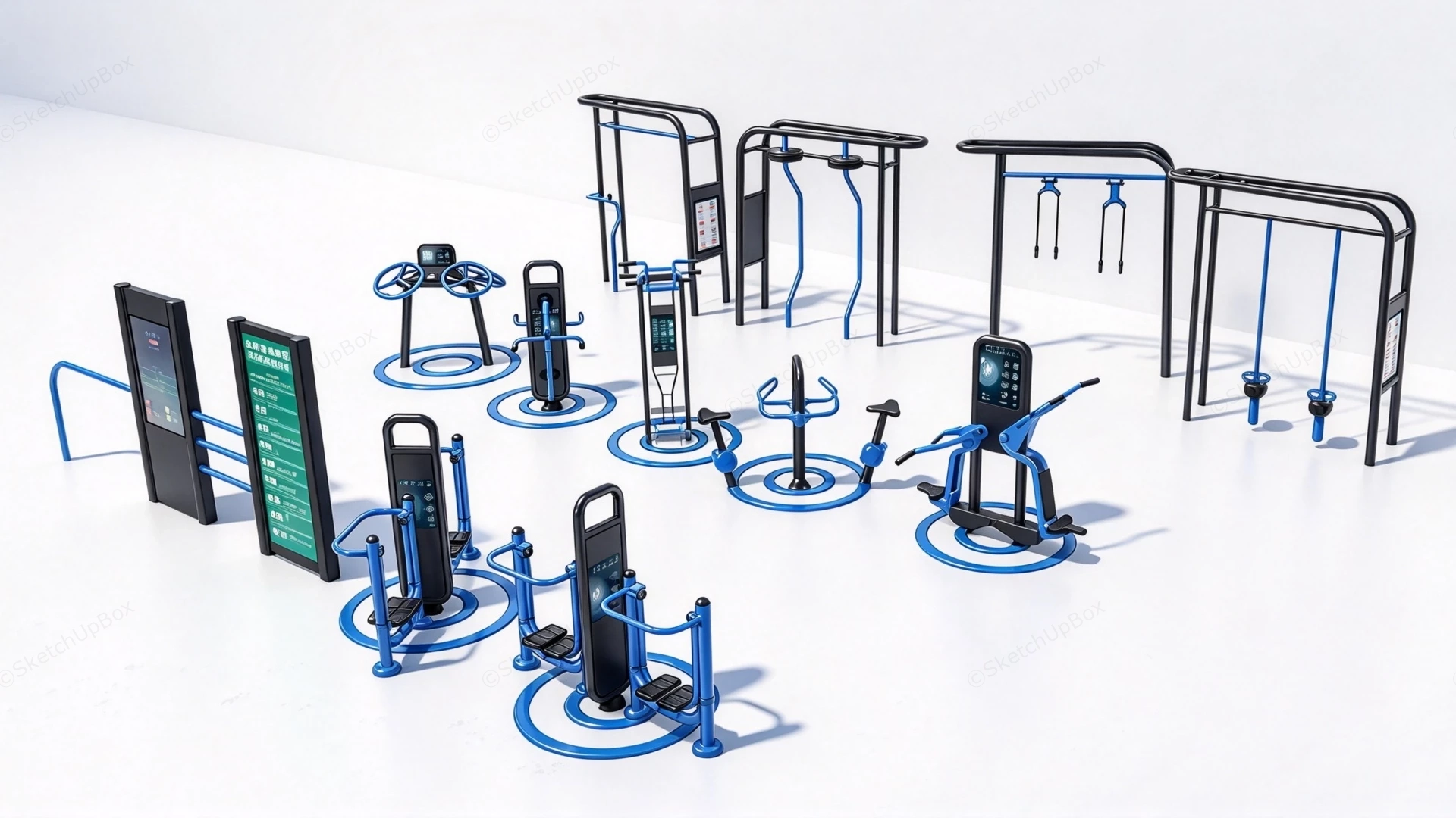 Outdoor Smart Fitness Equipment Set Sketchup 3D Model Preview - SketchupBox