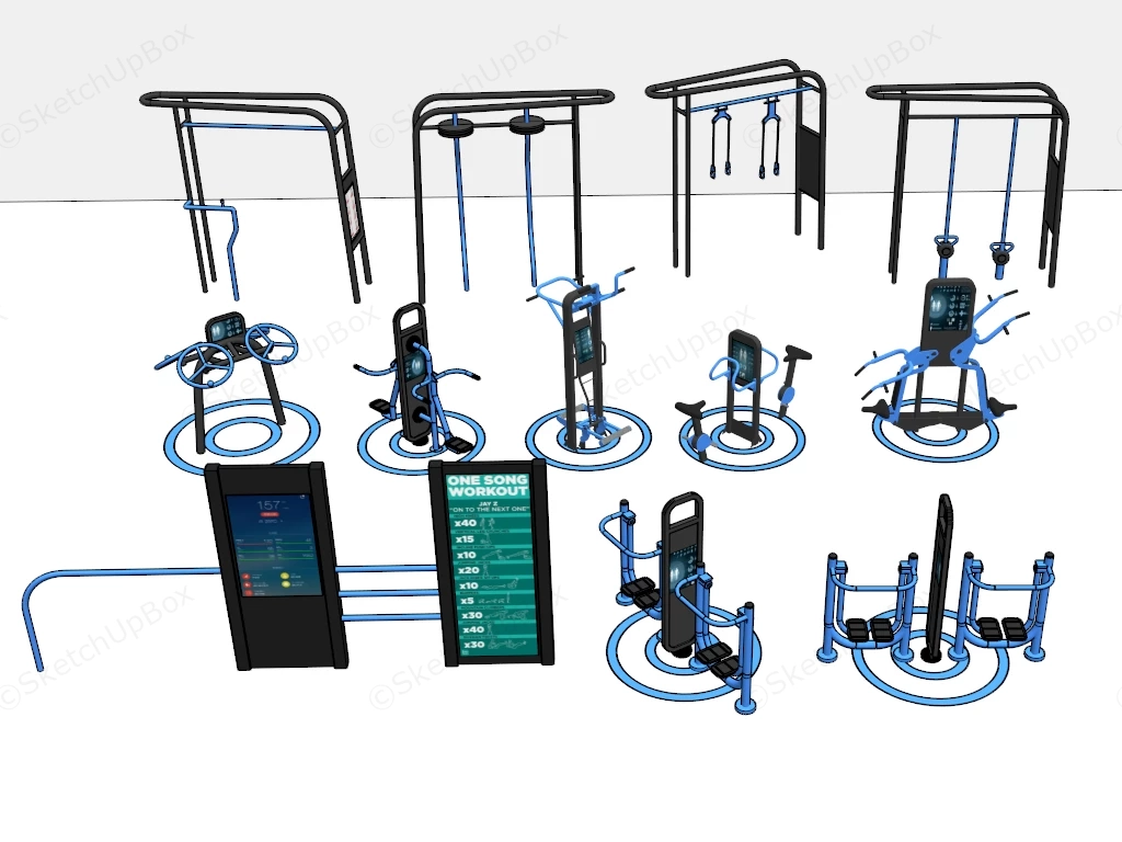 Outdoor Smart Fitness Equipment Set Sketchup 3D Model Preview - SketchupBox