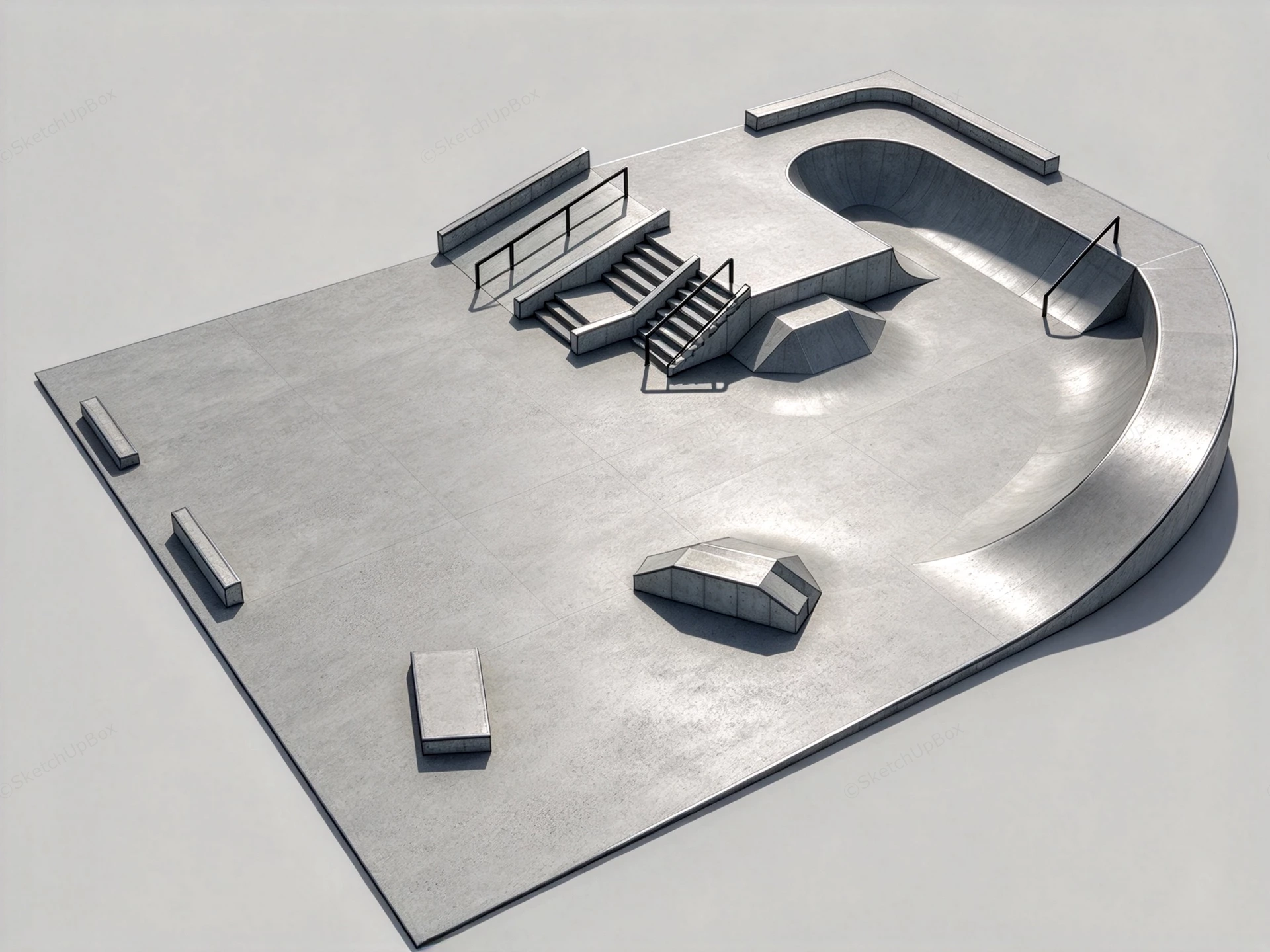 Concrete Skatepark Facility Sketchup 3D Model Preview - SketchupBox