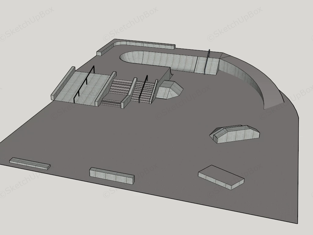 Concrete Skatepark Facility Sketchup 3D Model Preview - SketchupBox