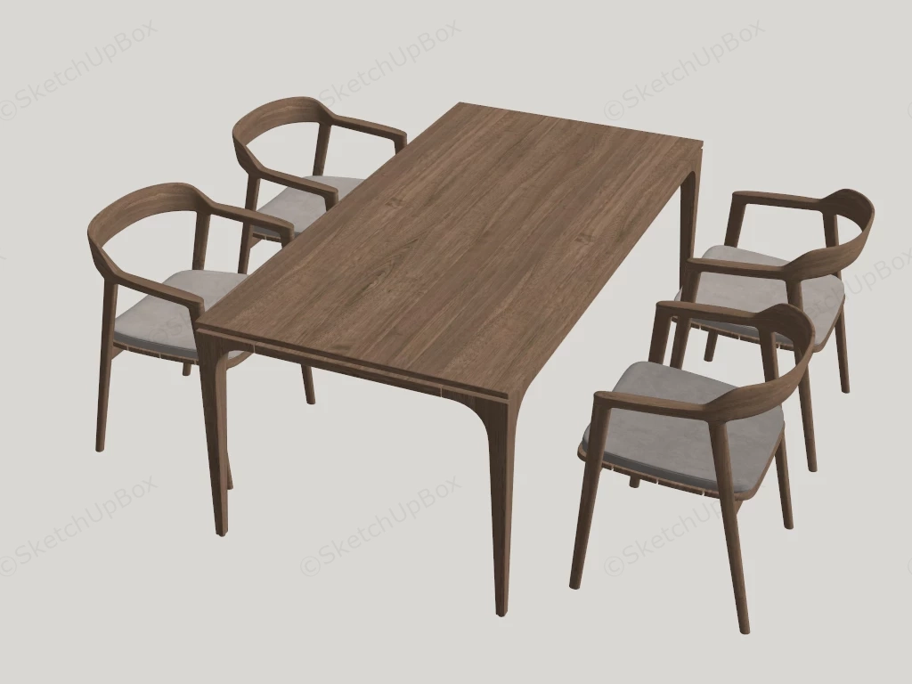 Modern Wooden Dining Table Set Sketchup 3D Model Preview - SketchupBox
