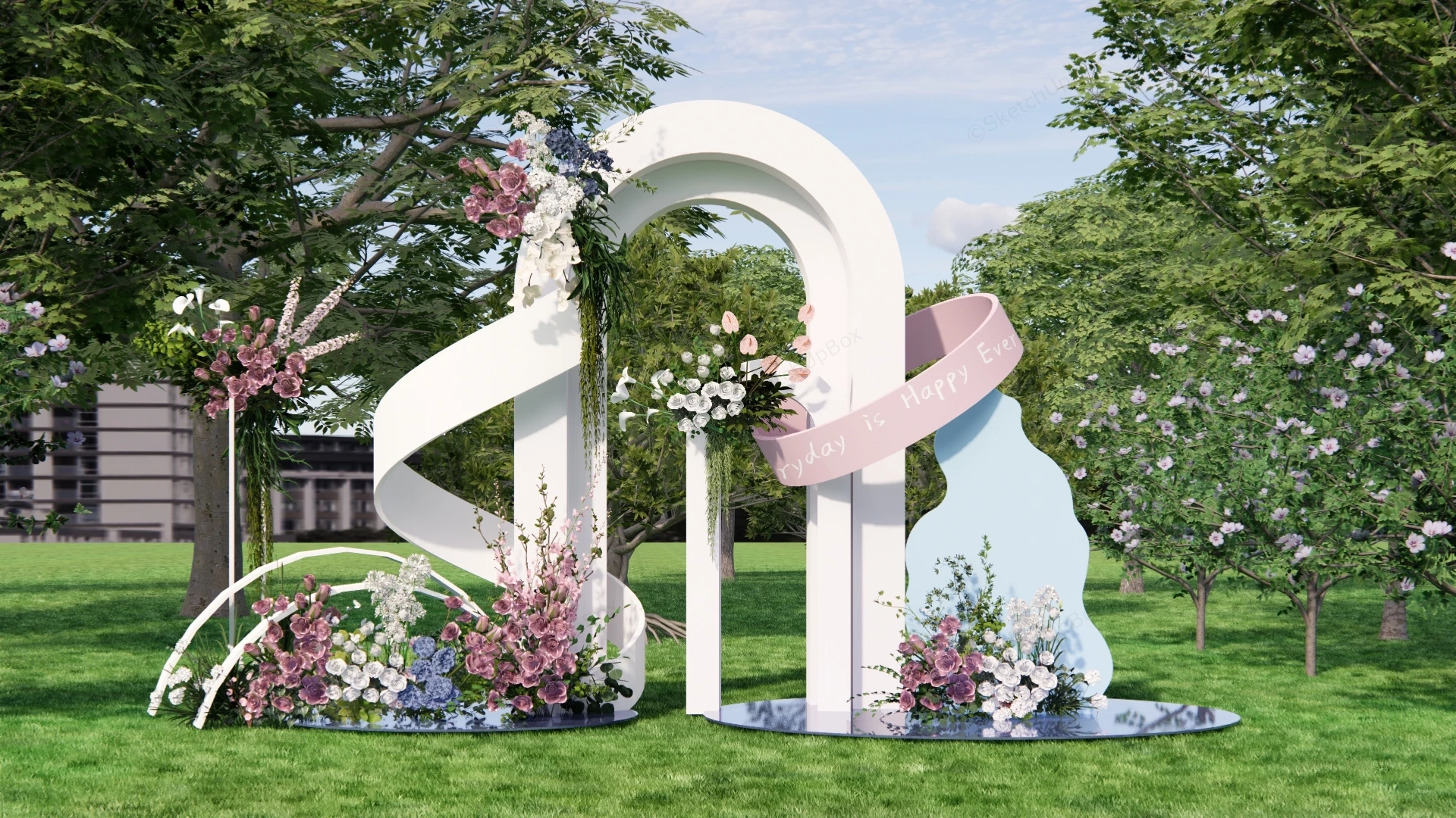 Outdoor Wedding Arch Floral Backdrop Installation Sketchup 3D Model Preview - SketchupBox