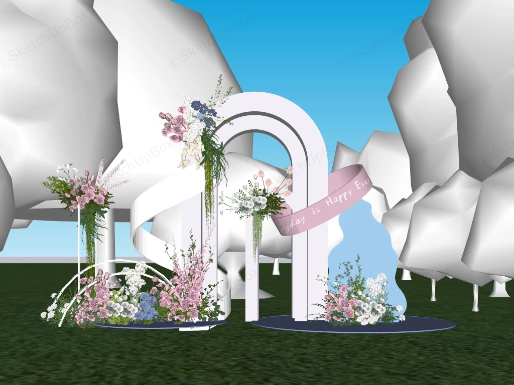 Outdoor Wedding Arch Floral Backdrop Installation Sketchup 3D Model Preview - SketchupBox