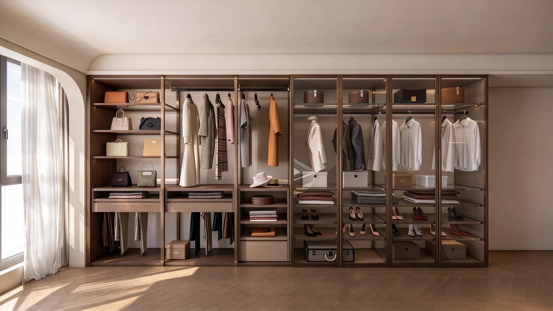Modern Built In Walk In Wardrobe Closet System Sketchup 3D Model Preview - SketchupBox