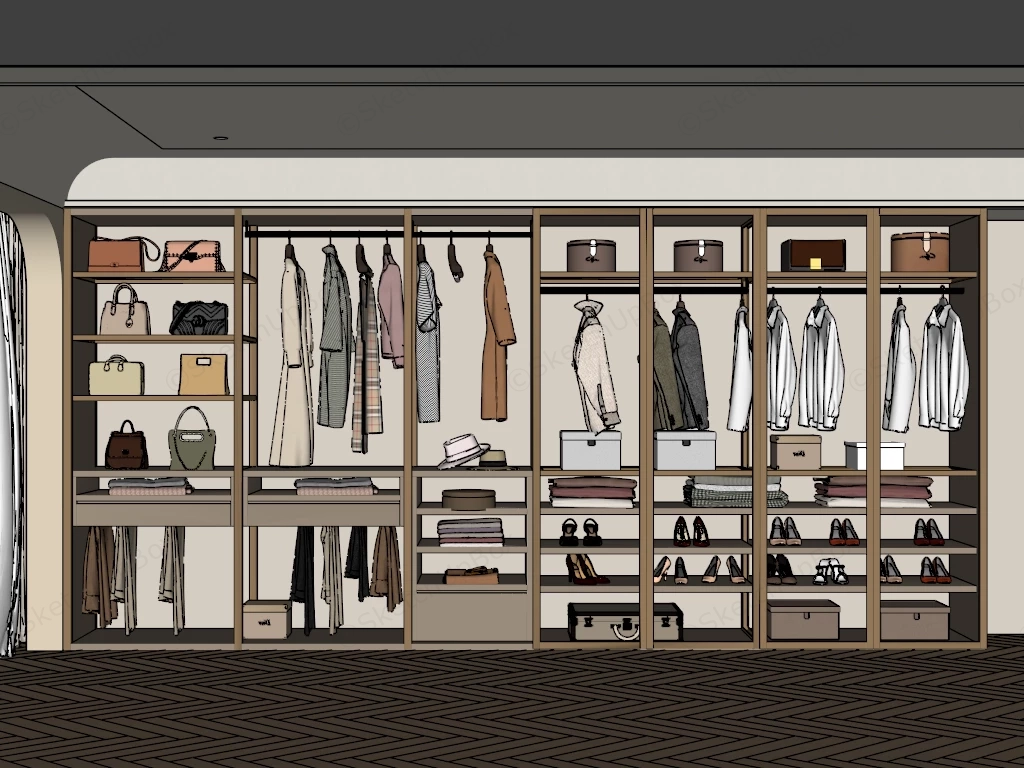 Modern Built In Walk In Wardrobe Closet System Sketchup 3D Model Preview - SketchupBox