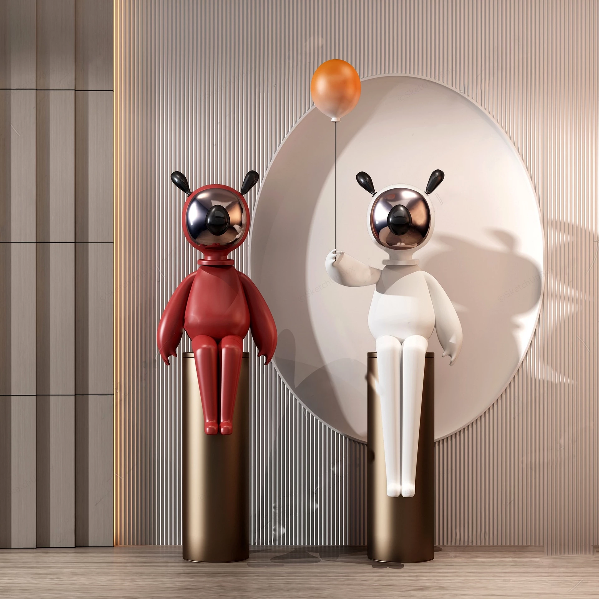 Modern Pop Art Seated Bear Sculptures Sketchup 3D Model Preview - SketchupBox