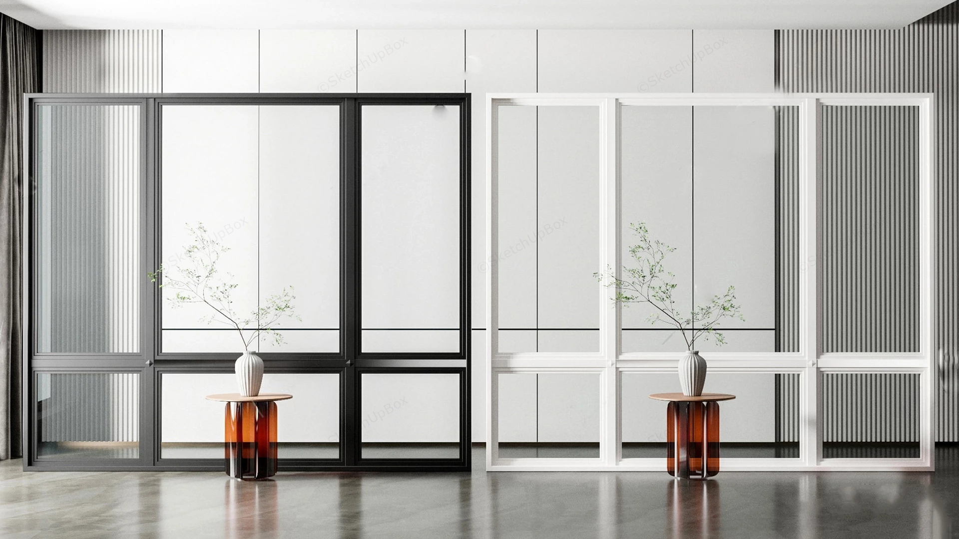 Modern Metal Framed Glass Partition Wall Systems Sketchup 3D Model Preview - SketchupBox