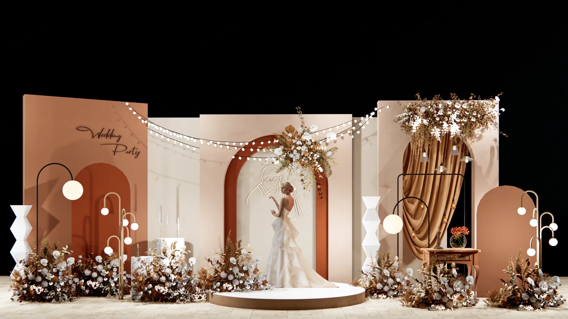 Terracotta Wedding Stage Backdrop Setup Sketchup 3D Model Preview - SketchupBox