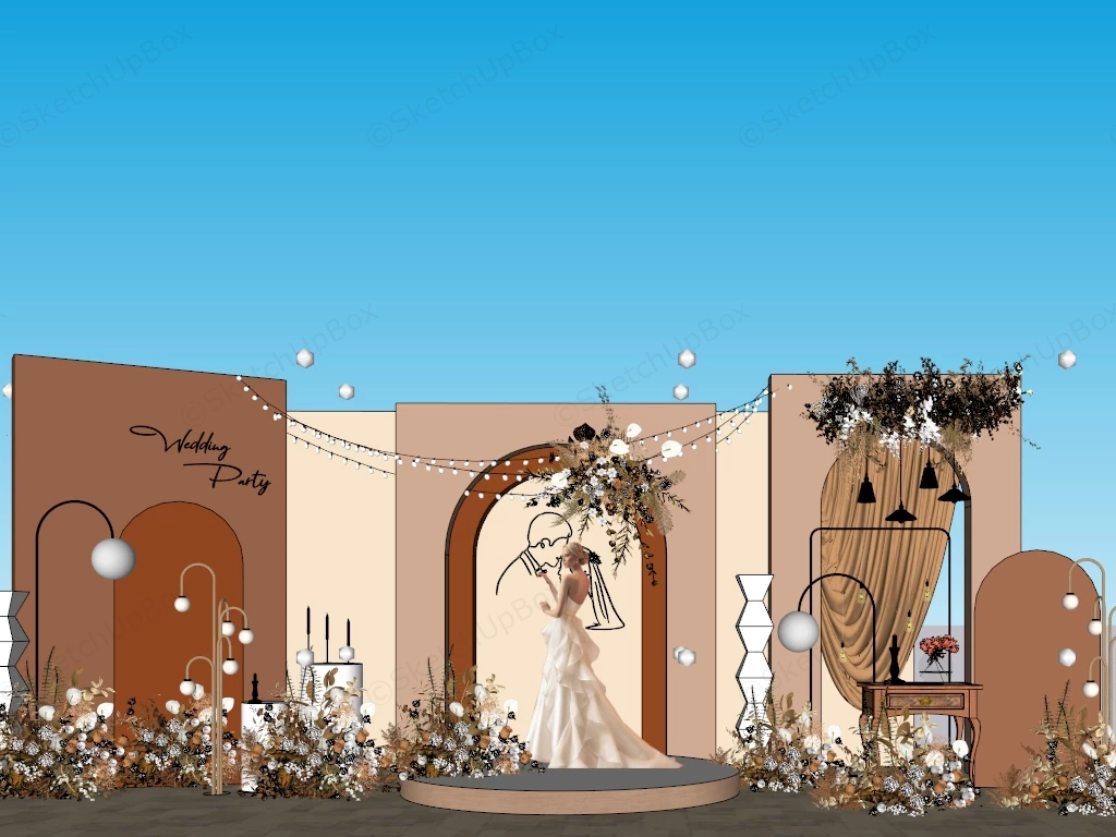 Terracotta Wedding Stage Backdrop Setup Sketchup 3D Model Preview - SketchupBox