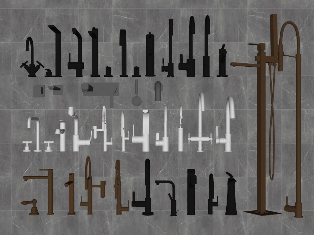 Modern Bathroom & Kitchen Faucet Plumbing Fixtures Collection Sketchup 3D Model Preview - SketchupBox