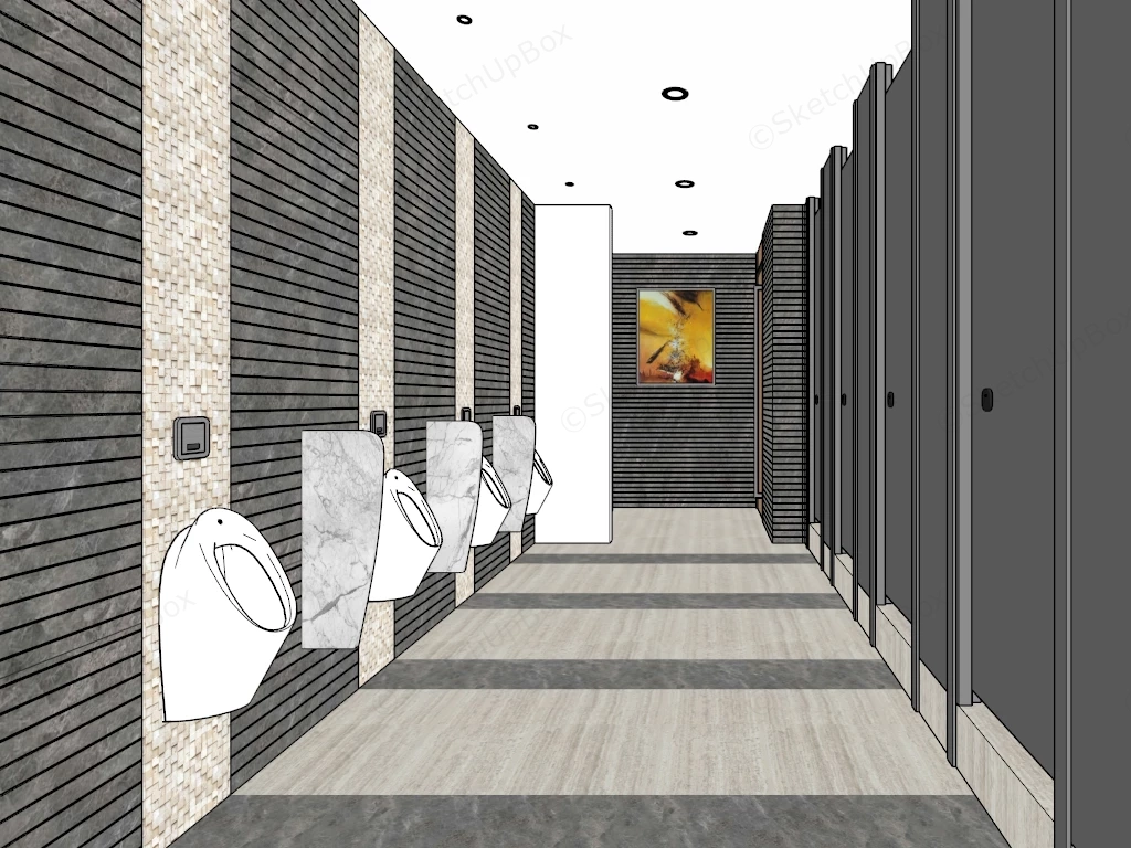 Commercial Public Restroom Interior Layout Sketchup 3D Model Preview - SketchupBox