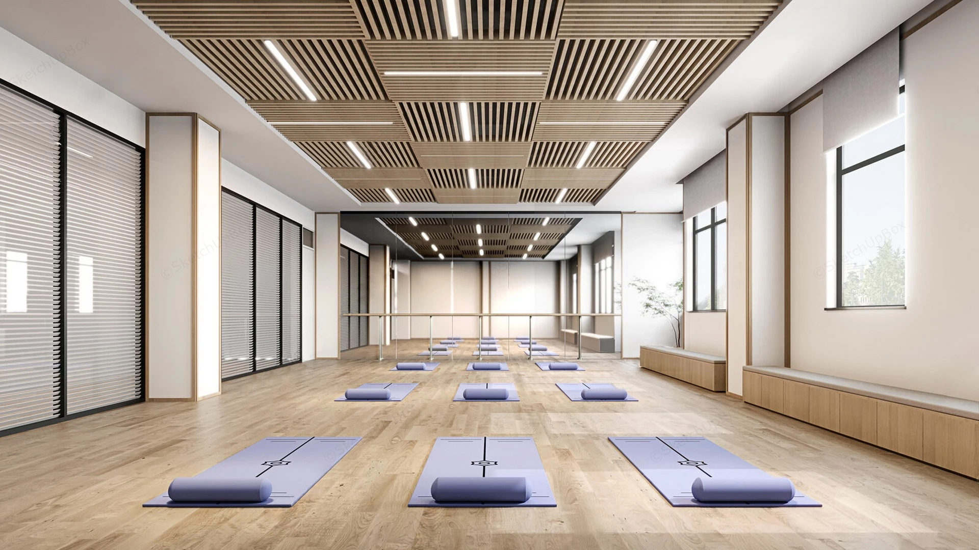 Japandi Yoga Studio Interior Layout Sketchup 3D Model Preview - SketchupBox