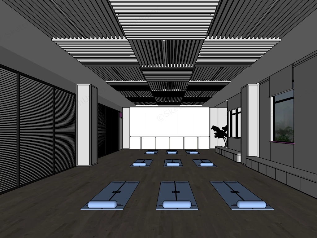 Japandi Yoga Studio Interior Layout Sketchup 3D Model Preview - SketchupBox