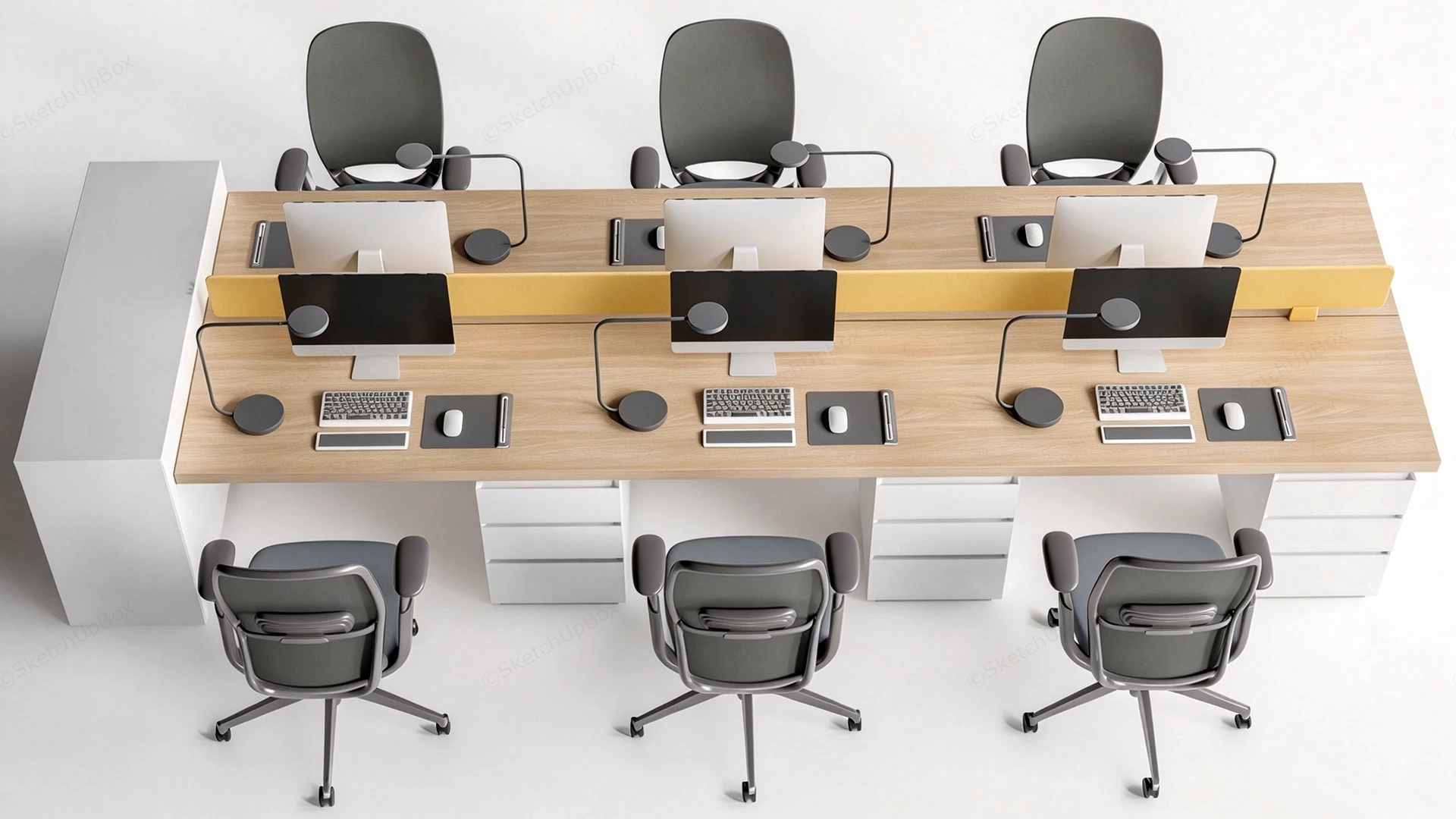 Modern Office Workstation Bench Desk System Sketchup 3D Model Preview - SketchupBox