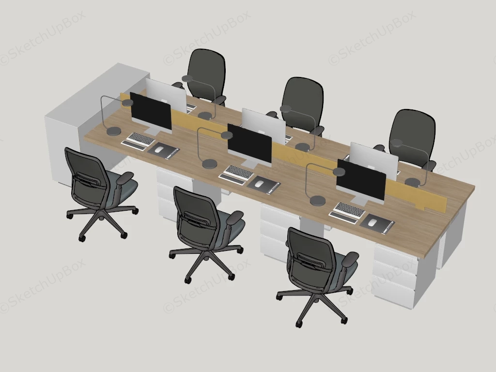 Modern Office Workstation Bench Desk System Sketchup 3D Model Preview - SketchupBox