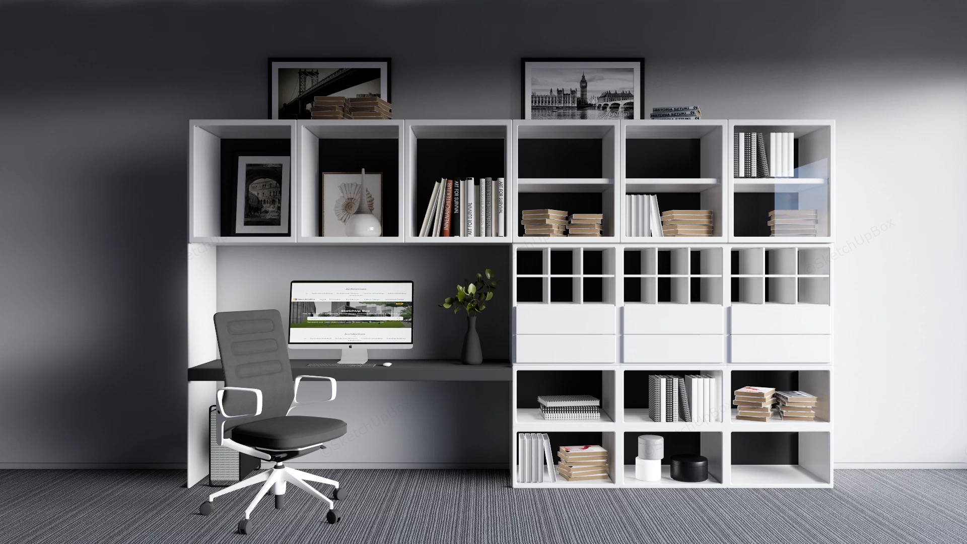 Modern Two Tone Home Office Design Sketchup 3D Model Preview - SketchupBox