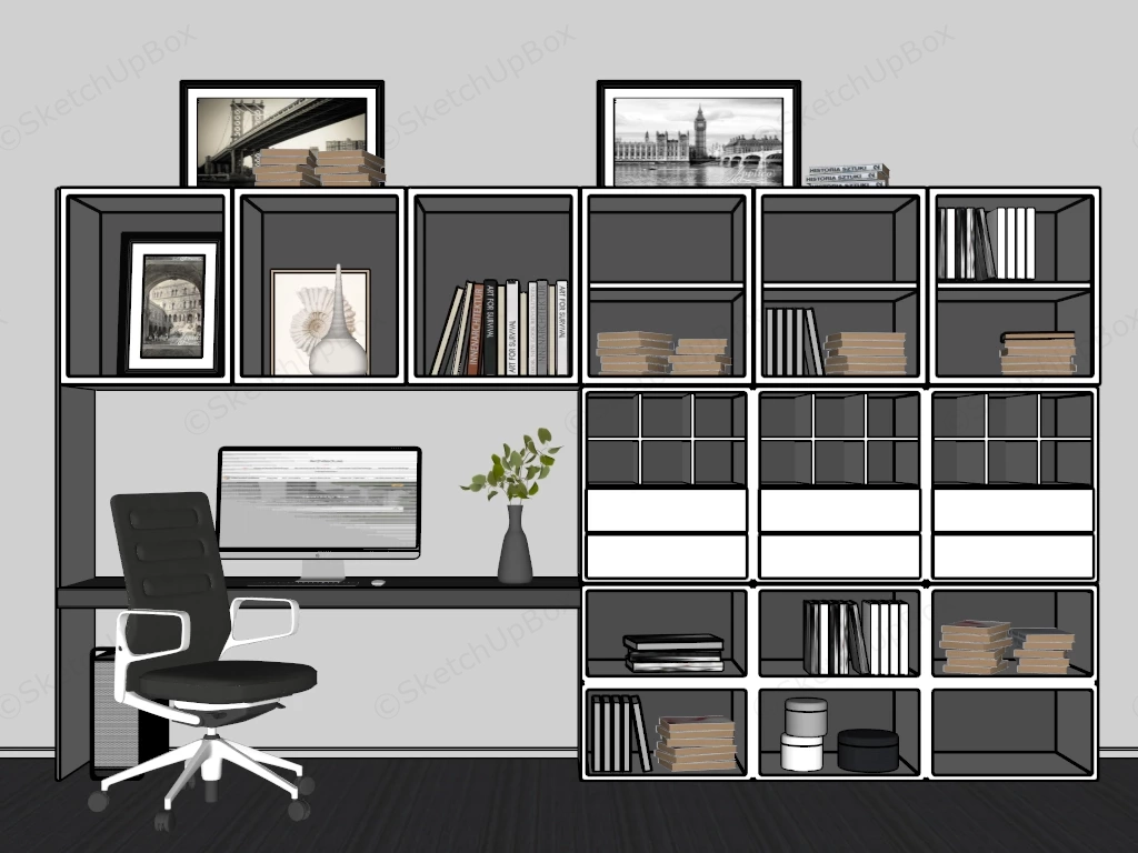 Modern Two Tone Home Office Design Sketchup 3D Model Preview - SketchupBox