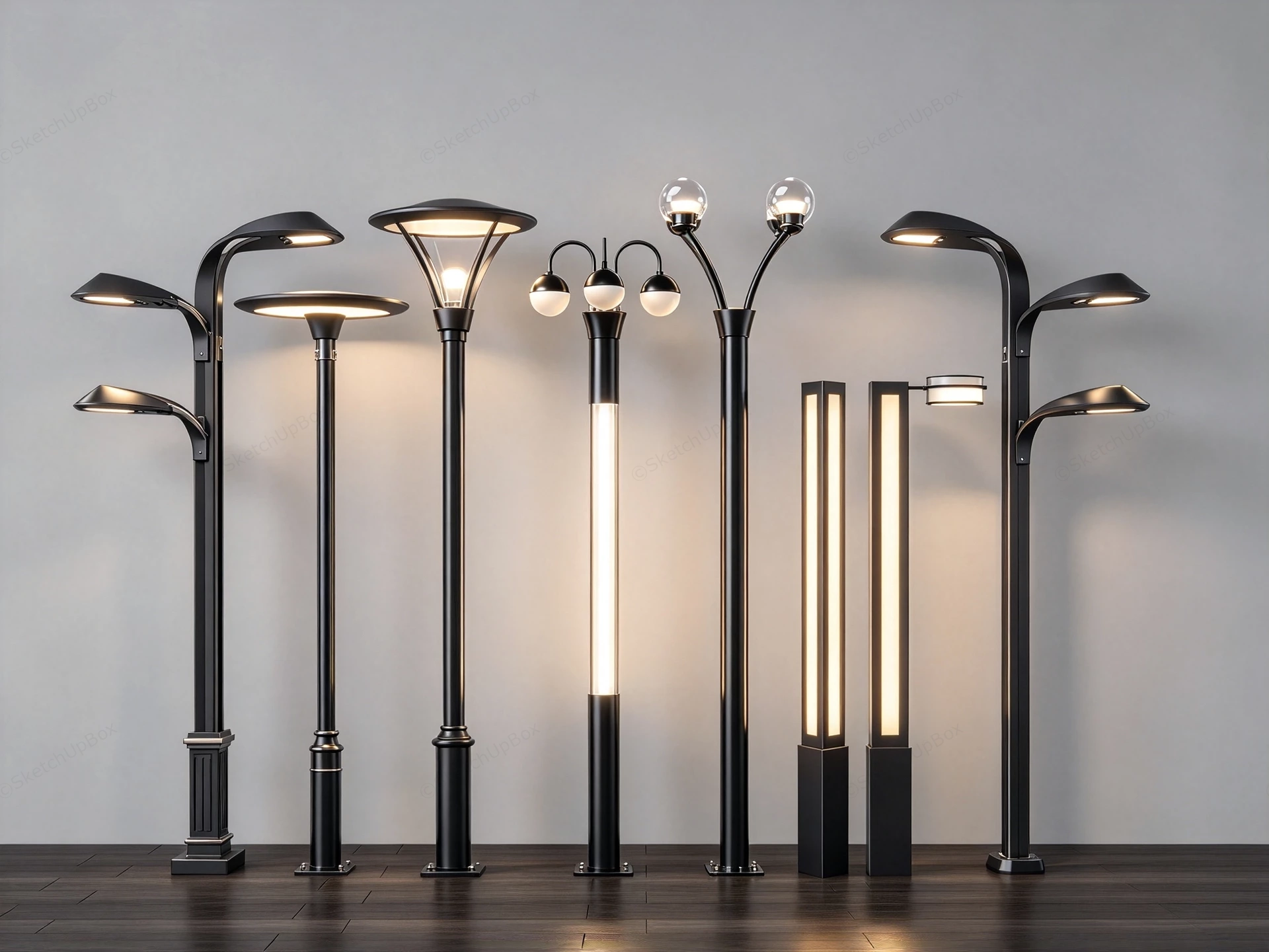 Modern Black Outdoor Light Fixtures Sketchup 3D Model Preview - SketchupBox