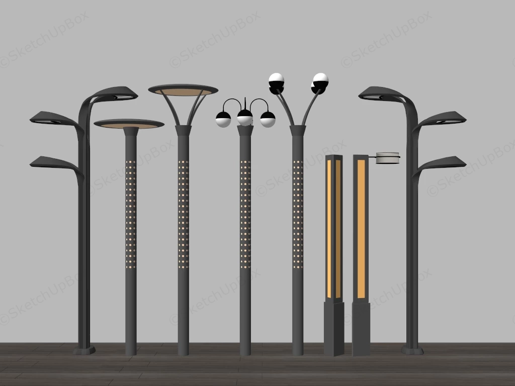 Modern Black Outdoor Light Fixtures Sketchup 3D Model Preview - SketchupBox