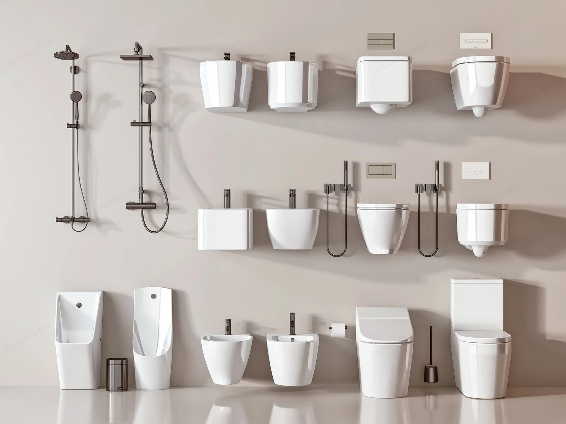 Modern Ceramic Sanitaryware & Bathroom Hardware Collection Sketchup 3D Model Preview - SketchupBox