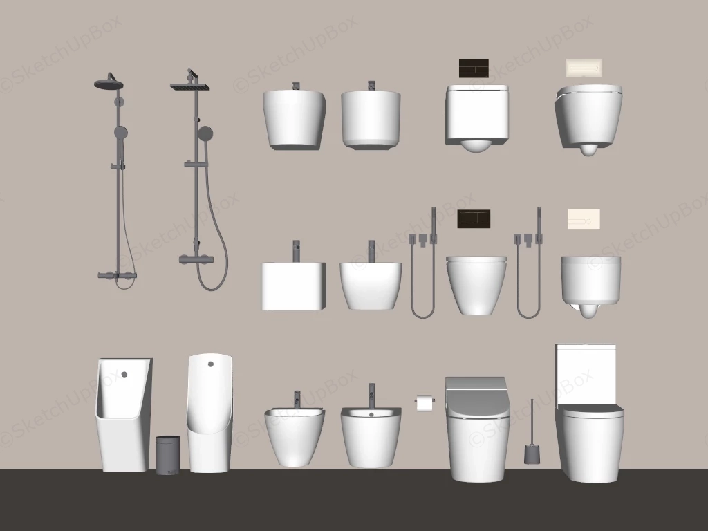 Modern Ceramic Sanitaryware & Bathroom Hardware Collection Sketchup 3D Model Preview - SketchupBox