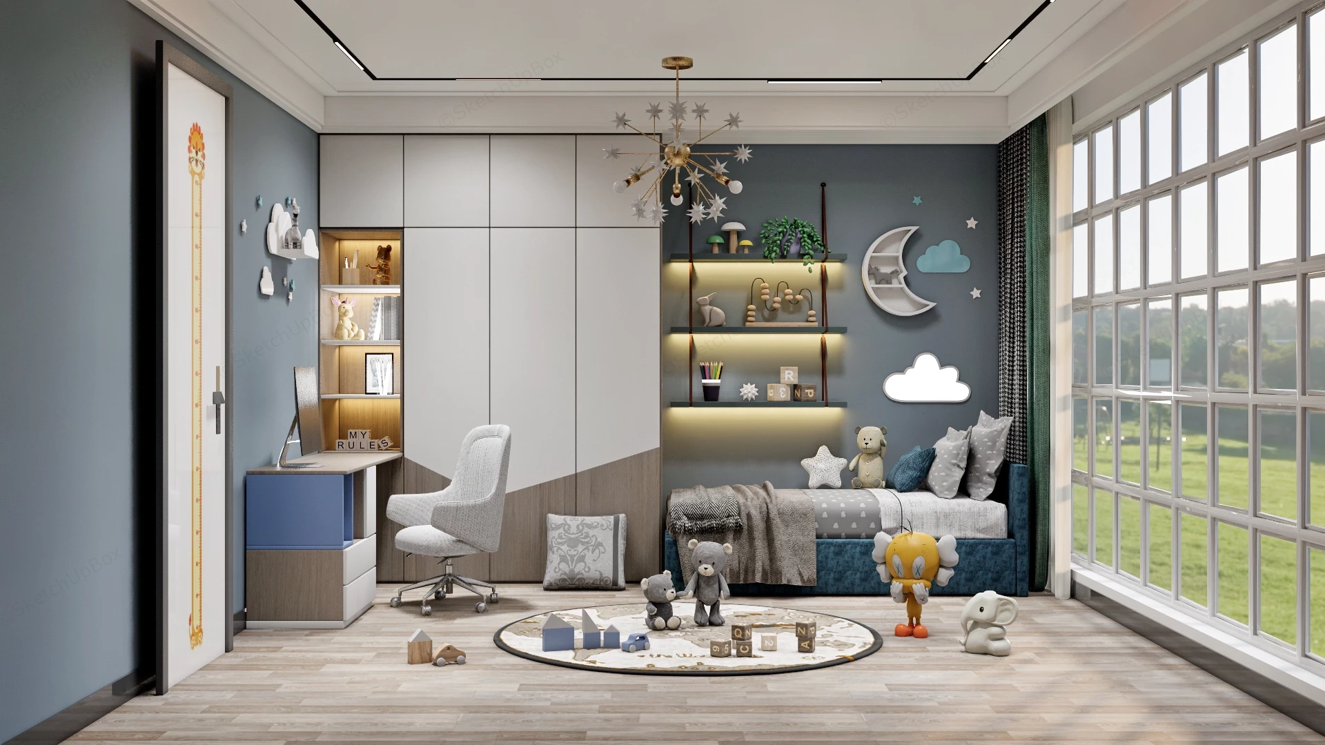 Space Efficient Luxury Children's Bedroom Design Sketchup 3D Model Preview - SketchupBox