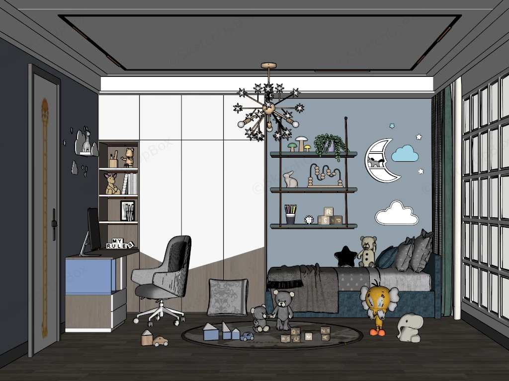 Space Efficient Luxury Children's Bedroom Design Sketchup 3D Model Preview - SketchupBox