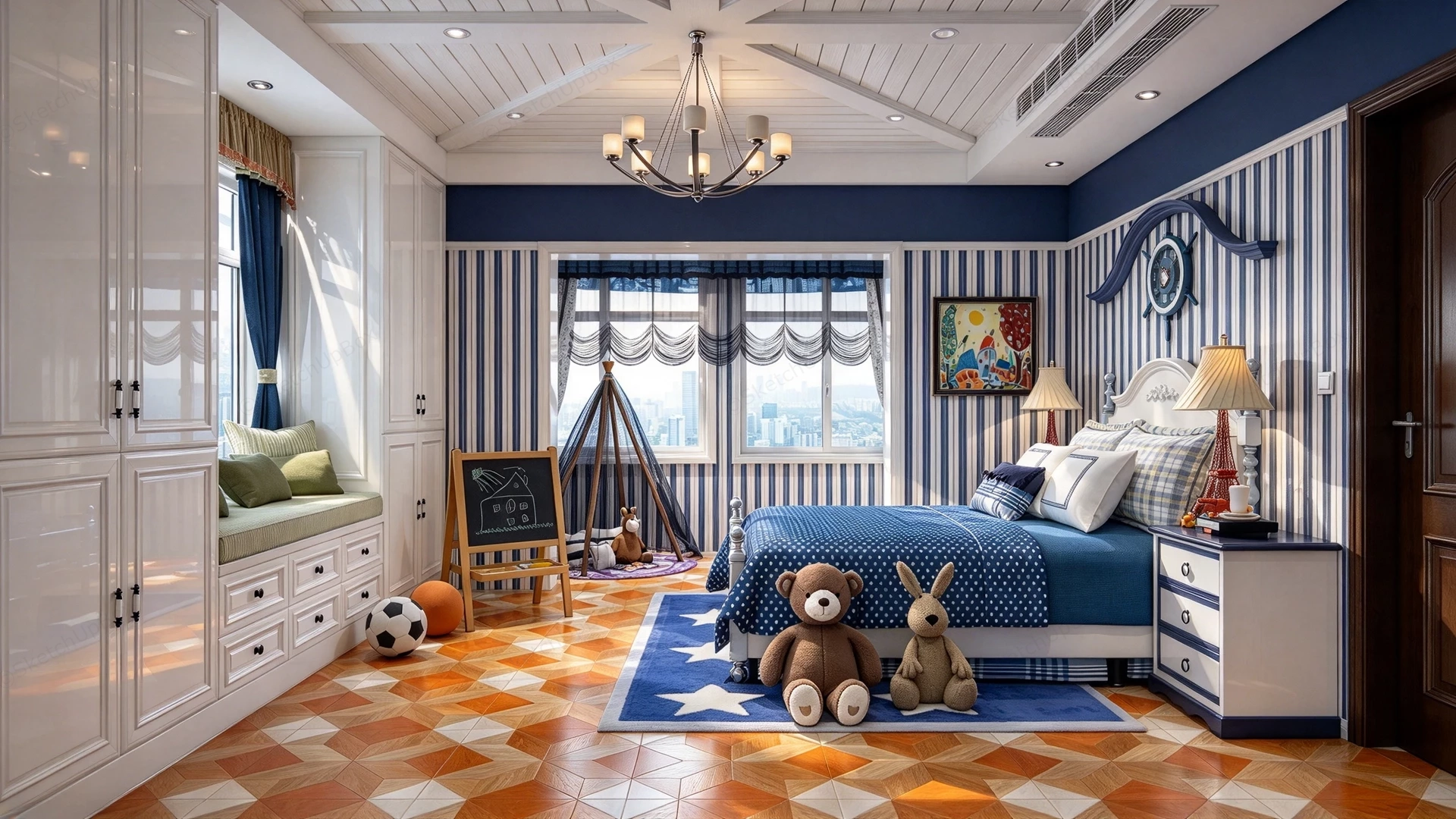 Nautical American Classic Children's Bedroom Sketchup 3D Model Preview - SketchupBox