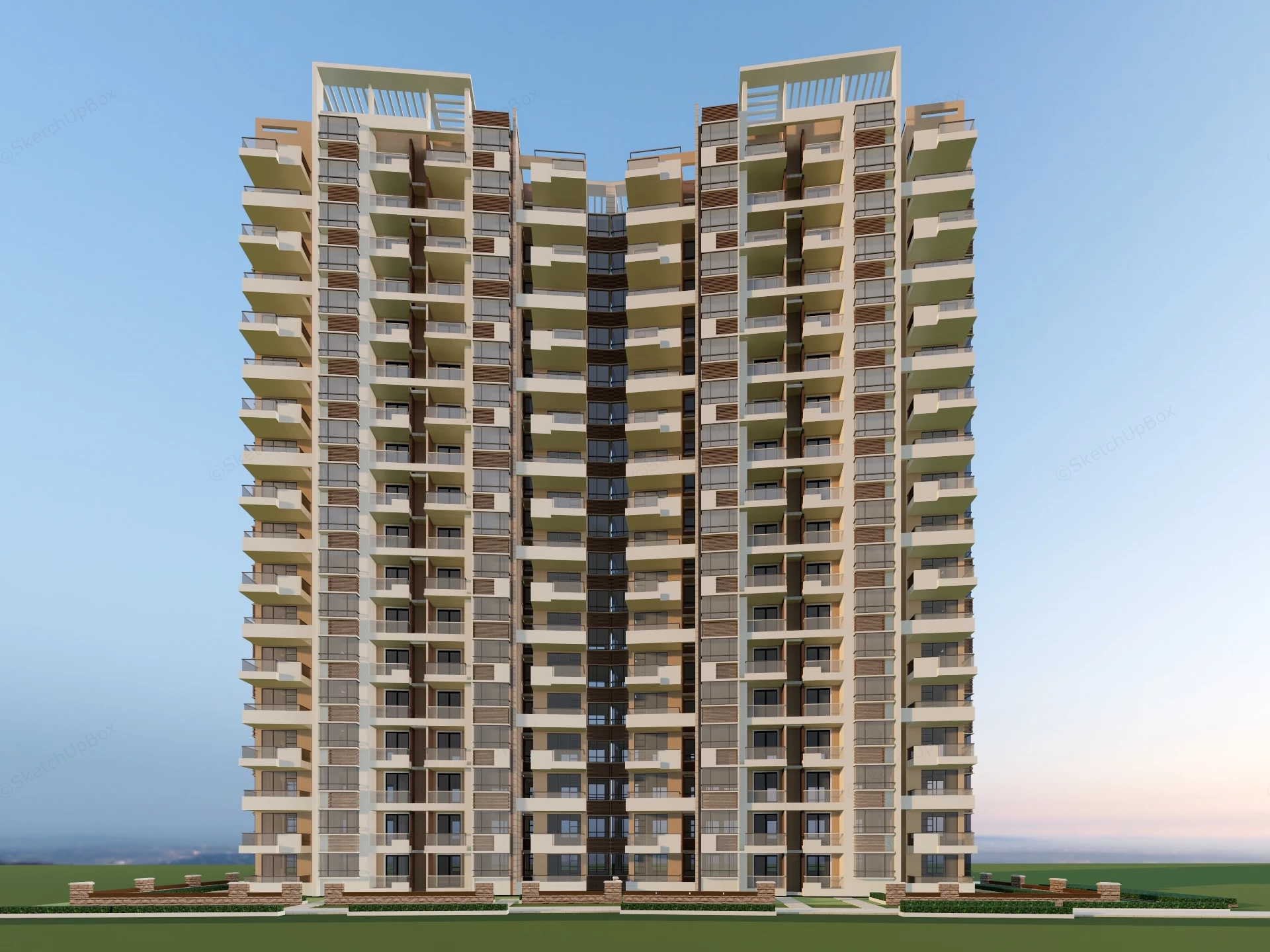High Rise Residential Apartment Tower Sketchup 3D Model Preview - SketchupBox
