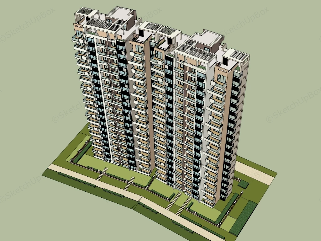 High Rise Residential Apartment Tower Sketchup 3D Model Preview - SketchupBox