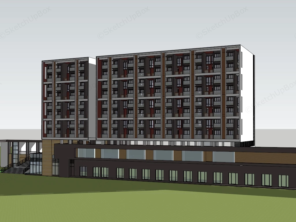 Modern Mid Rise Apartment Building With Commercial Podium Sketchup 3D Model Preview - SketchupBox