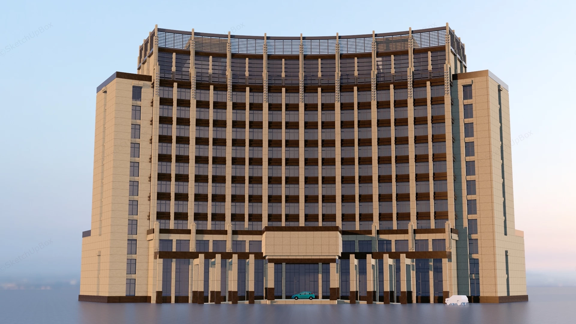 Curved Modern Commercial Hotel & Office Building Sketchup 3D Model Preview - SketchupBox