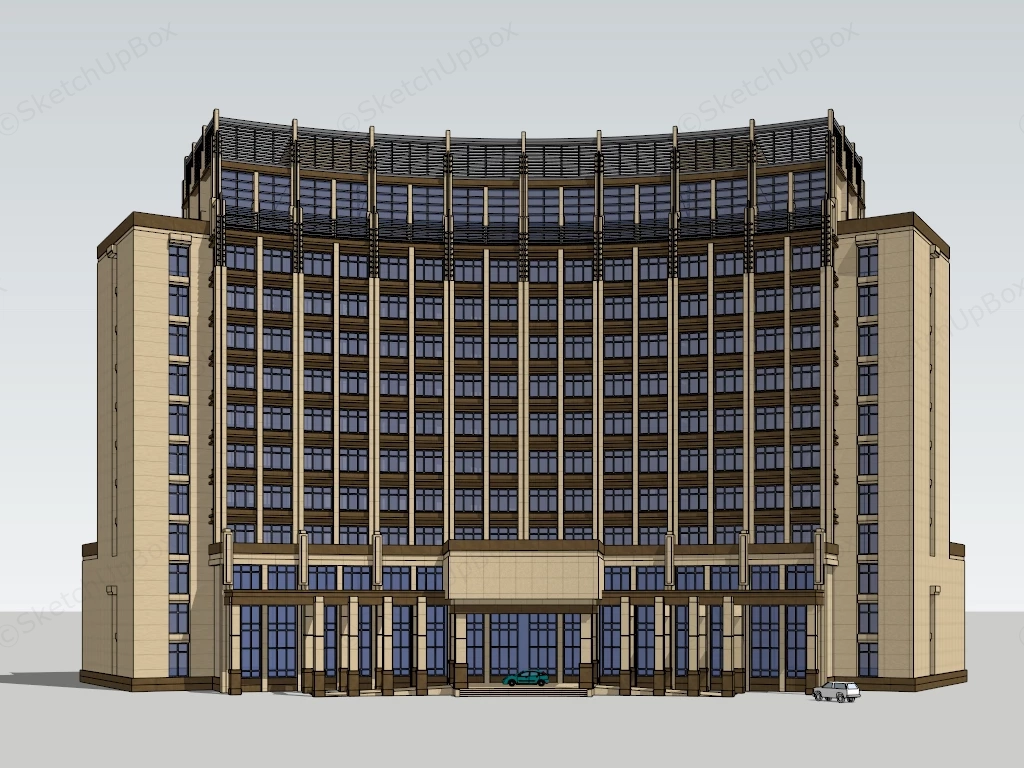 Curved Modern Commercial Hotel & Office Building Sketchup 3D Model Preview - SketchupBox