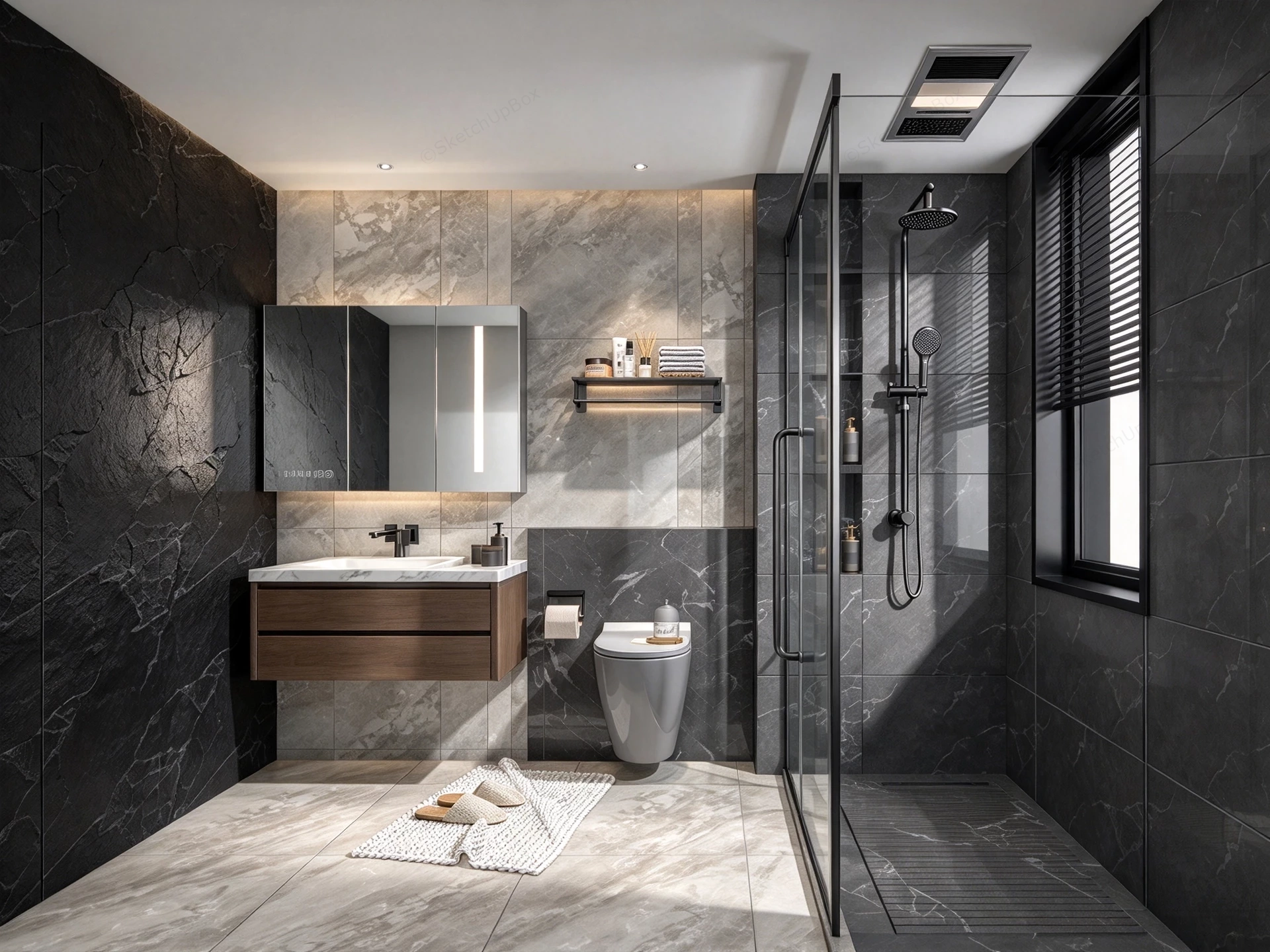 Modern Two Tone Marble Bathroom Sketchup 3D Model Preview - SketchupBox