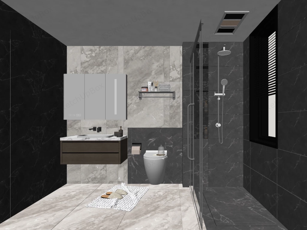 Modern Two Tone Marble Bathroom Sketchup 3D Model Preview - SketchupBox
