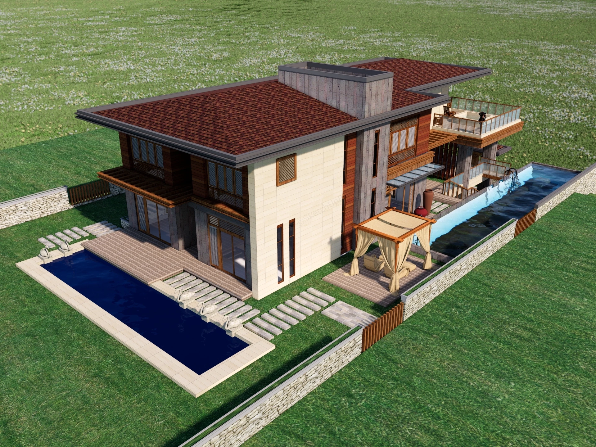 Modern Tropical Resort Villa With Swimming Pool Sketchup 3D Model Preview - SketchupBox
