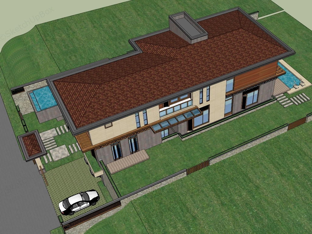 Modern Tropical Resort Villa With Swimming Pool Sketchup 3D Model Preview - SketchupBox