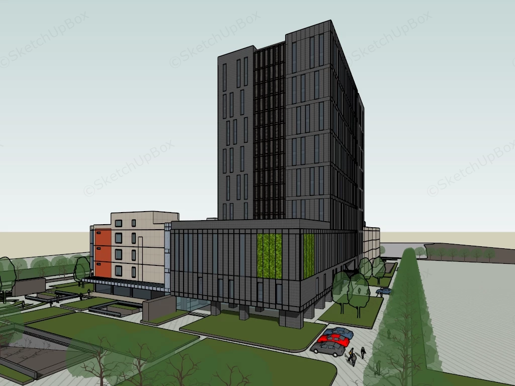 Modern Commercial Mixed Use Tower & Podium Complex Sketchup 3D Model Preview - SketchupBox