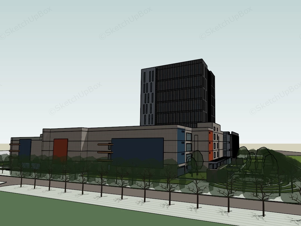 Modern Commercial Mixed Use Tower & Podium Complex Sketchup 3D Model Preview - SketchupBox