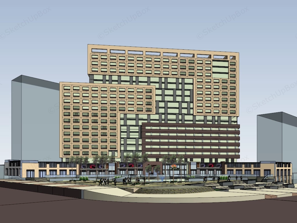 Modern Commercial And Retail Complex With Sunken Plaza Sketchup 3D Model Preview - SketchupBox