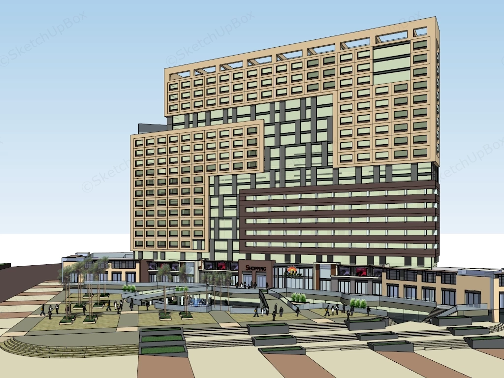 Modern Commercial And Retail Complex With Sunken Plaza Sketchup 3D Model Preview - SketchupBox