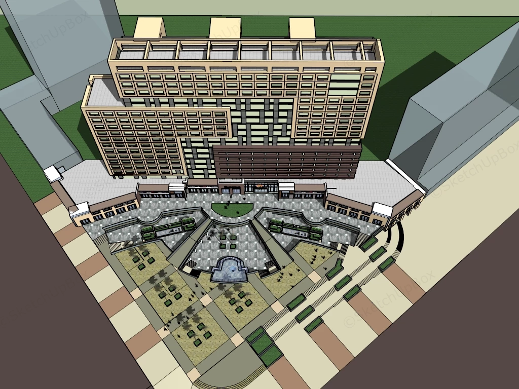 Modern Commercial And Retail Complex With Sunken Plaza Sketchup 3D Model Preview - SketchupBox
