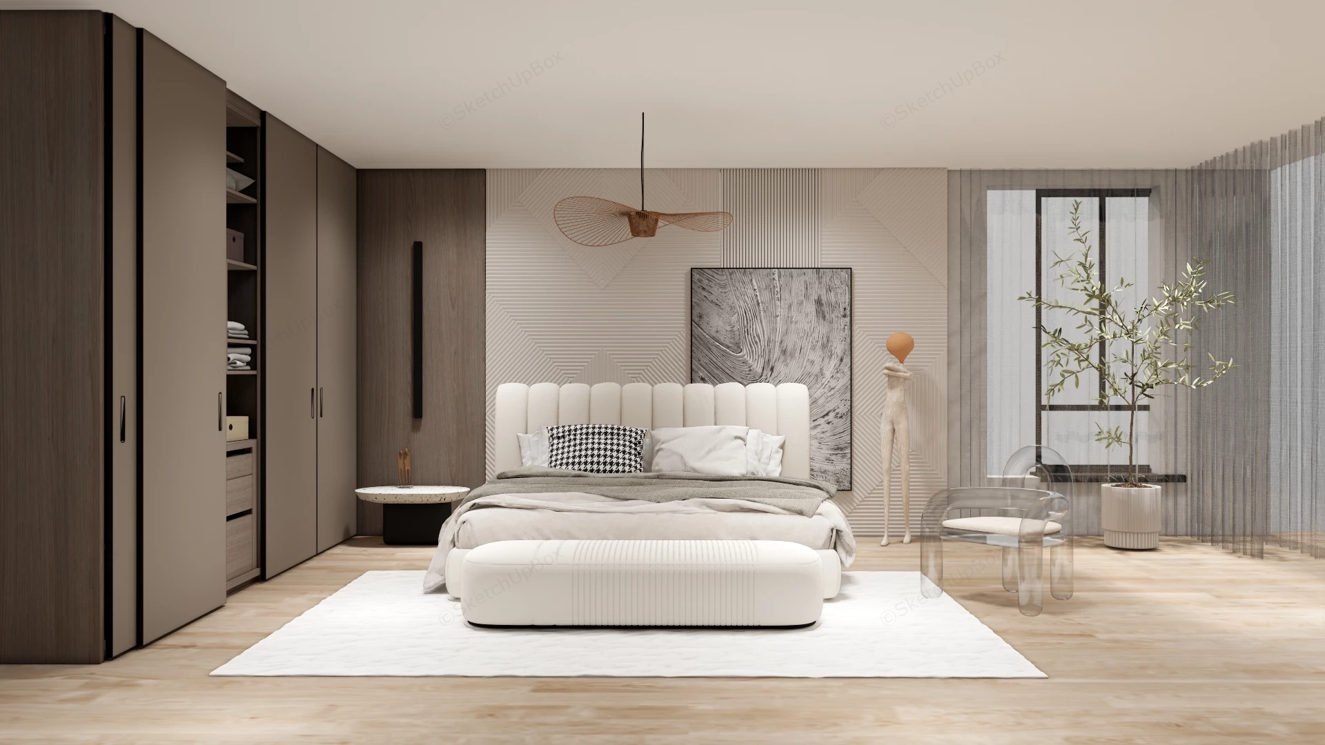 Modern Japandi Master Bedroom Sketchup 3D Model Preview - SketchupBox