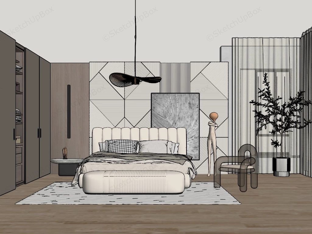 Modern Japandi Master Bedroom Sketchup 3D Model Preview - SketchupBox