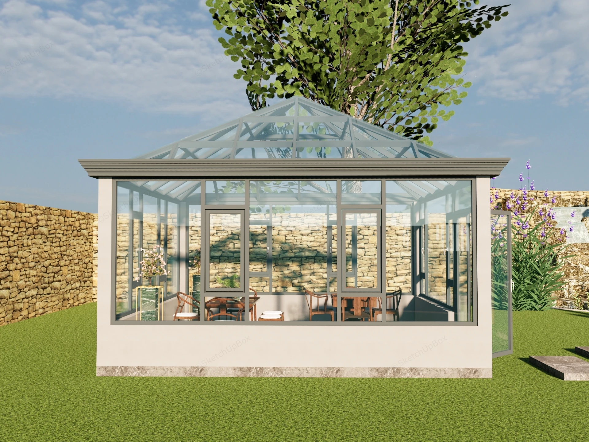 Modern Glass Sunroom Pavilion Sketchup 3D Model Preview - SketchupBox