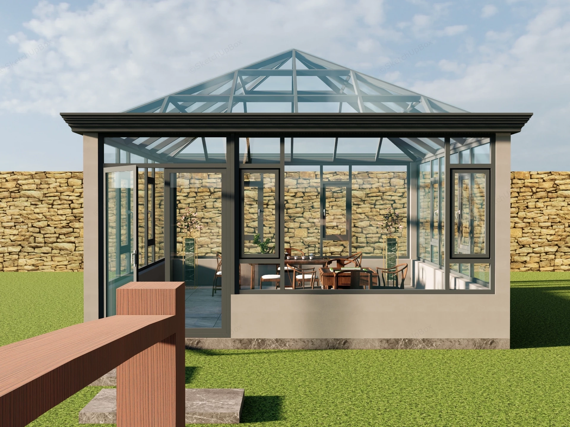 Modern Glass Sunroom Pavilion Sketchup 3D Model Preview - SketchupBox