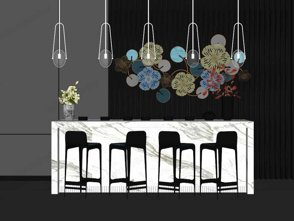 Modern Marble Home Bar Setup Sketchup 3D Model Preview - SketchupBox