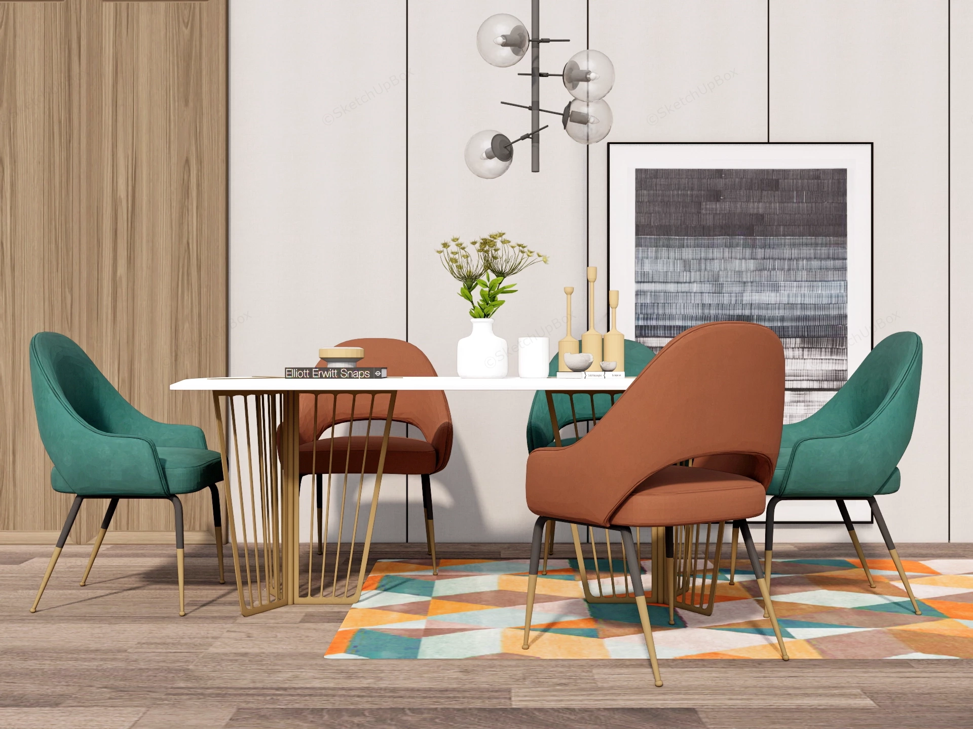 Modern Dining Table And Chair Set Sketchup 3D Model Preview - SketchupBox