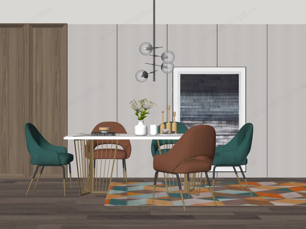 Modern Dining Table And Chair Set Sketchup 3D Model Preview - SketchupBox