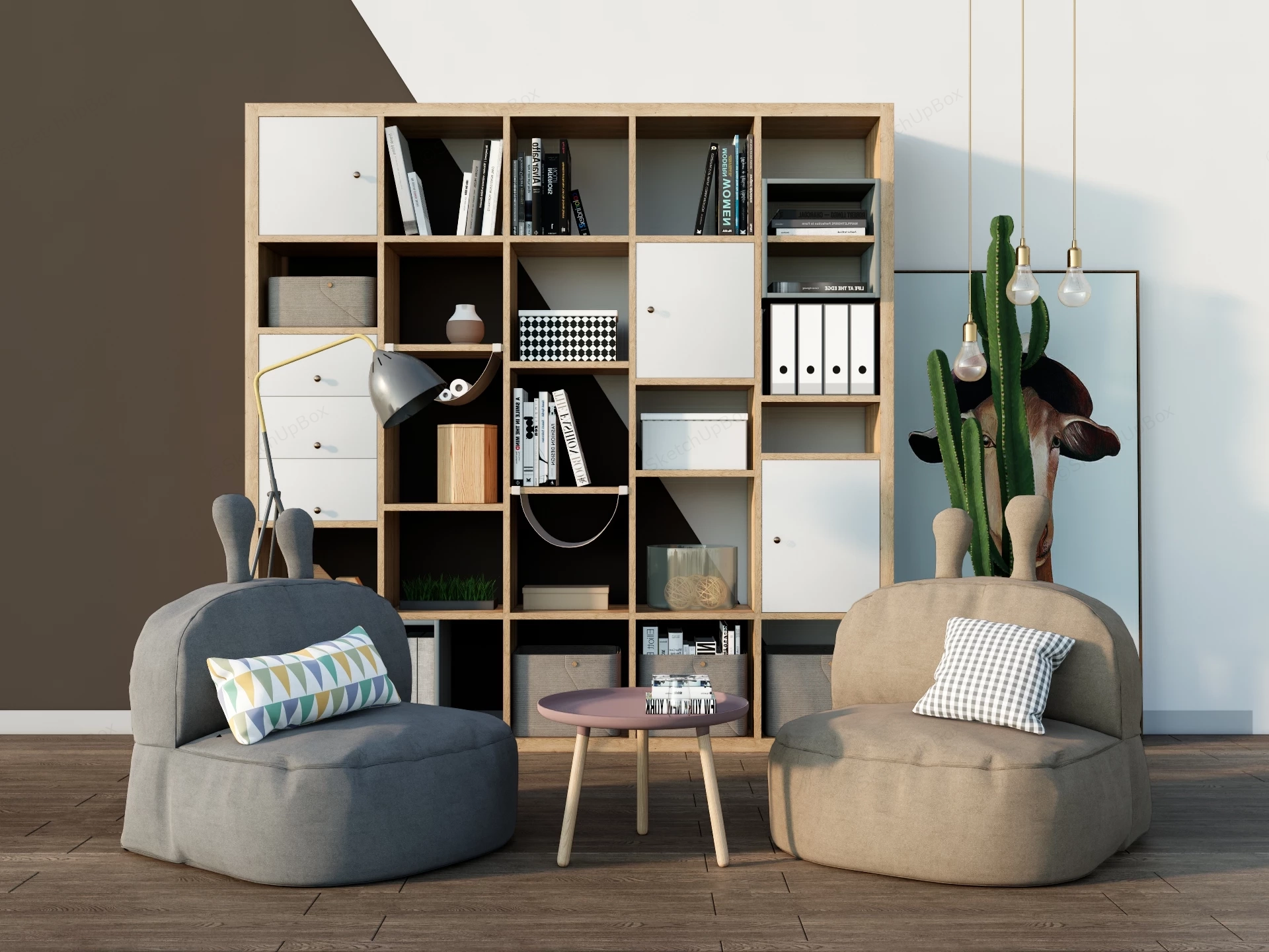 Scandinavian Bookshelf & Reading Nook Set Sketchup 3D Model Preview - SketchupBox